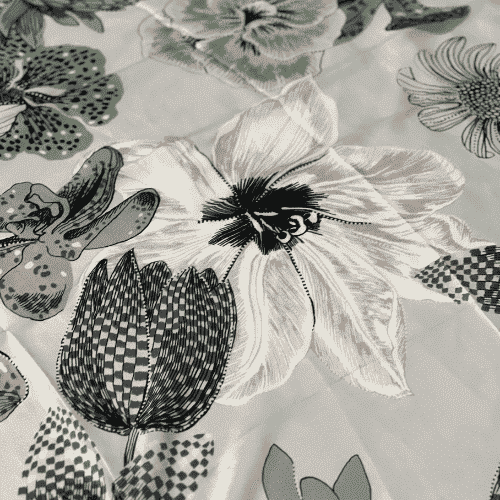 Printed Silk Scarf Gray Meadow
