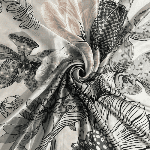 Printed Silk Scarf Gray Meadow